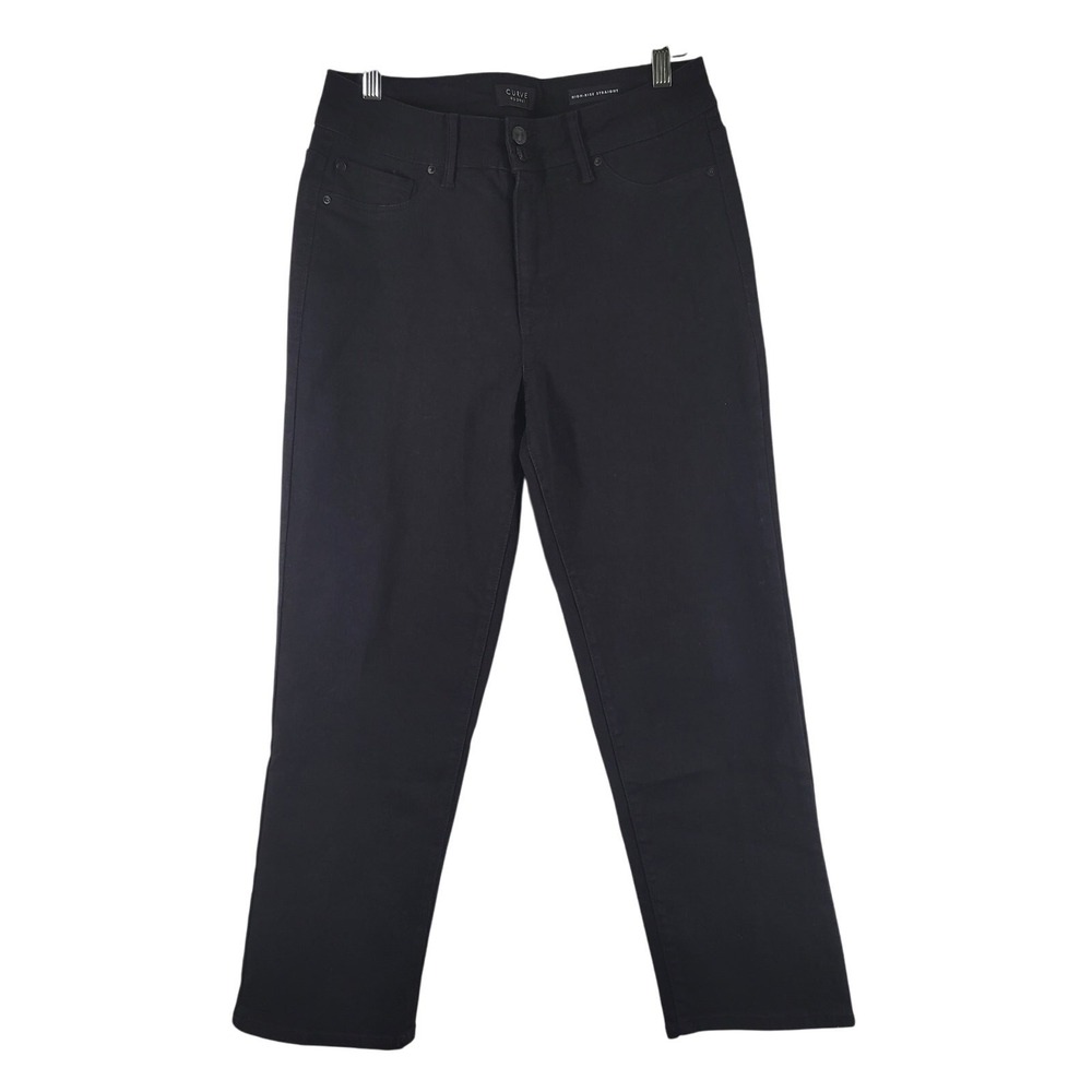 Curve Appeal Jeans Womens 29 Black High‎ Rise Straight Leg Double Button Closure